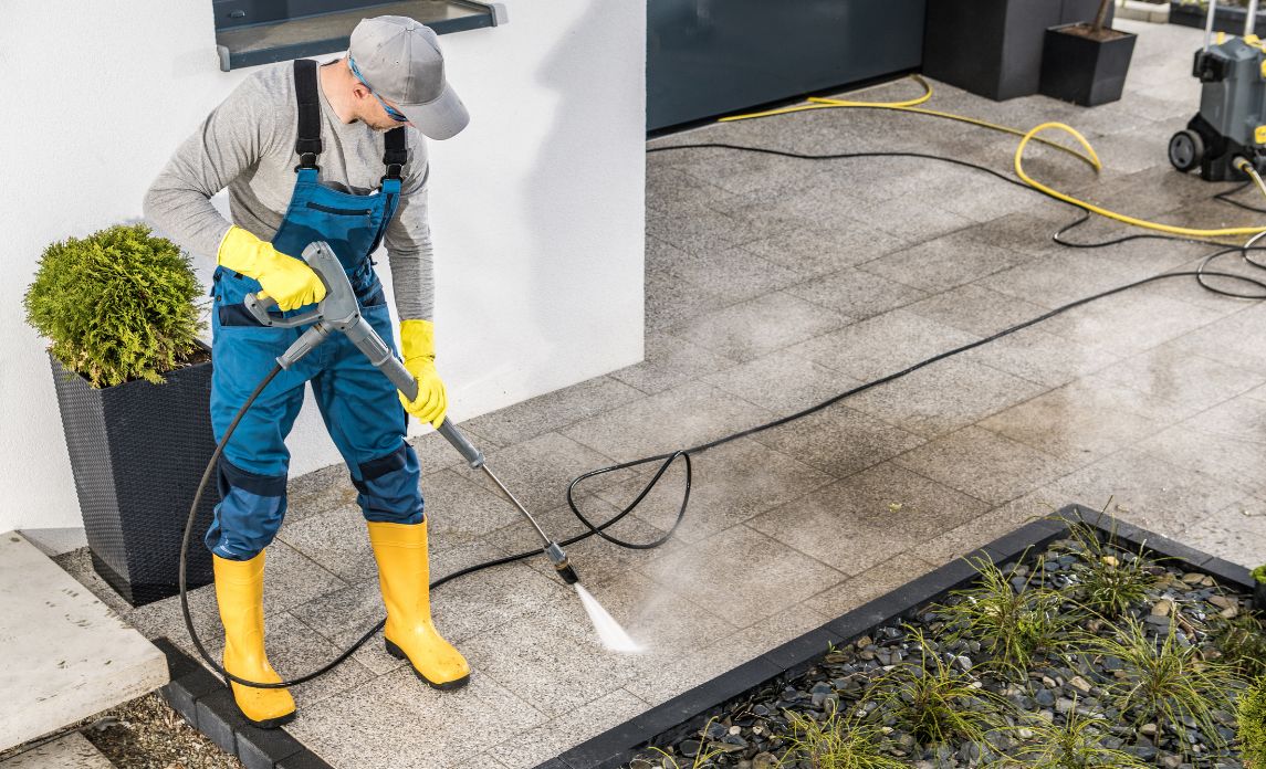 Commercial pressure washing in action